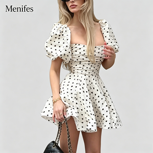 <span class=keywords><strong>Robe</strong></span> mini évasée rétro personnalisée pour femme, à pois, épaules dénudées, manches bouffantes, taille froncée, idéale pour les soirées cocktail <span class=keywords><strong>et</strong></span> sorties nocturnes - Product Image 1