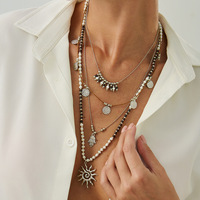 Mode bohème Style ethnique bijoux perlé tournesol palmier pendentif collier géométrique plaquette pendentif bijoux accessoires