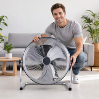 Ventilateur sur pied en métal argenté de 16 pouces, personnalisé en usine, avec 3 pales métalliques et contrôle mécanique de la vitesse