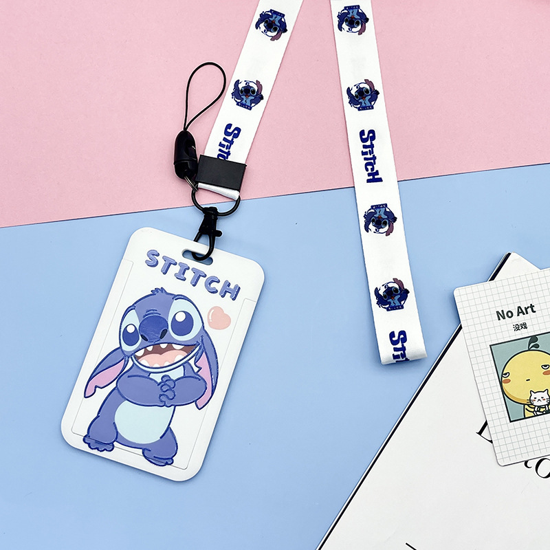 Lovely Cartoon Stitch Card Case Cover ID Name Badge Student Card Holder Anti-Lost Lanyards Custom Pattern Plastic Card Cases Image 3