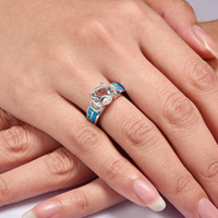 Bague en argent sterling 925 avec saphir blanc et opale bleue feu, bijoux de mode