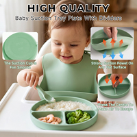 Ensemble de vaisselle en silicone pour enfants, très vendu, facile à nettoyer, avec bol d'alimentation, bavoir en silicone, tasse, cuillère et fourchette