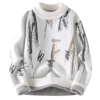 2025 Herren M-3XL Nerzvelours Gestrickter Halbrollkragenpullover Winter Fleece-Gefüttert Anti-Schrumpf Digital-Druck Individuelles Logo