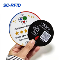 Étiquette de menu NFC ronde en époxy imprimée sur mesure, 13,56 MHz, autocollant de table de restaurant RFID avec adhésif arrière, code QR, appuyez pour consulter le menu