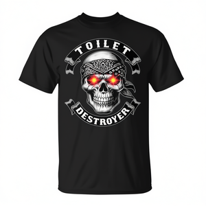 Camiseta Toilet Destroyer Skull negra para hombre, cuello redondo, manga corta, camiseta divertida con humor para papá - Product Image 3