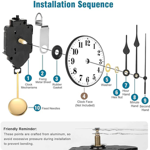 Mouvement d'horloge à pendule, mouvement de moteur de batterie avec 3 paires d'aiguilles pour le remplacement de l'horloge de manteau antique Tick Tock - Product Image 6