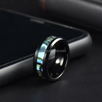 Bague en carbure de tungstène noir de 8 mm avec incrustation de coquille d'ormeau naturelle, ajustement confortable, alliance pour homme et femme