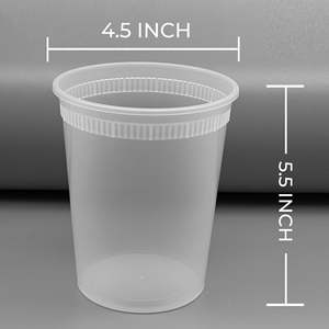 [240ct] 32 oz PP <b>Plastic</b> Heavy Duty Deli <b>Containers</b> with Lids Microwavable <b>Clear</b> - Product Image 2