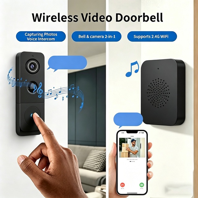 Smart 2K Wireless Doorbell Wifi Camera with Speaker 2 Way Audio Battery Door Bell with Intercom for Home Office or Classroom