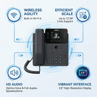 Téléphone IP Wi-Fi Fanvil V62W Gigabit avec écran couleur HD de 2,8 pouces, Wi-Fi double bande 2,4/5 GHz, PoE, conférence 6 voies, 21 touches DSS, 12 lignes SIP