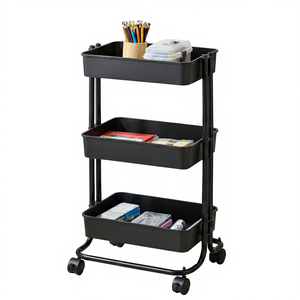 Chariot de cuisine utilitaire portable moderne à 3 niveaux en plastique avec couvercle, rangement ménager, fabricant de meubles de Taïwan, vente en gros - Product Image 2