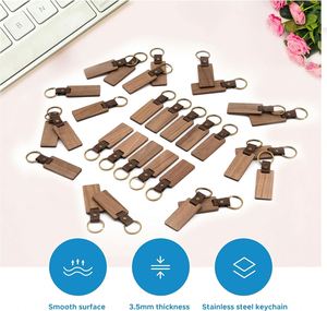 Custom Logo Wooden Keychain With Leather Strap, Wood Engravable Blank Chain for Laser Engraving Key Tags Craft <b>Gift</b> - Product Image 4