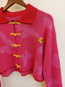 Modern Traditional Chinese Women's Square Collar <b>Viscose</b>/Nylon Breathable Button Knitwear <b>Top</b> Casual Style Front Logo Placement - Product Image 5