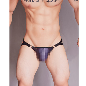 <b>Men's</b> Sexy Low-Rise <b>Thong</b> Black Nylon Spandex Breathable Underwear - Product Image 3