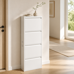 <span class=keywords><strong>Zapatero</strong></span> Metálico <span class=keywords><strong>Alto</strong></span> de 4 Niveles, 1 Cajón <span class=keywords><strong>y</strong></span> 3 Compartimentos Abatibles con Puerta Perforada para Entrada - Product Image 1