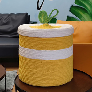 Yellow Round <b>Storage</b> <b>Basket</b> With Lid Dustproof Toy Organizer <b>For</b> Kids Room <b>Large</b> Capacity Standing Type - Product Image 1