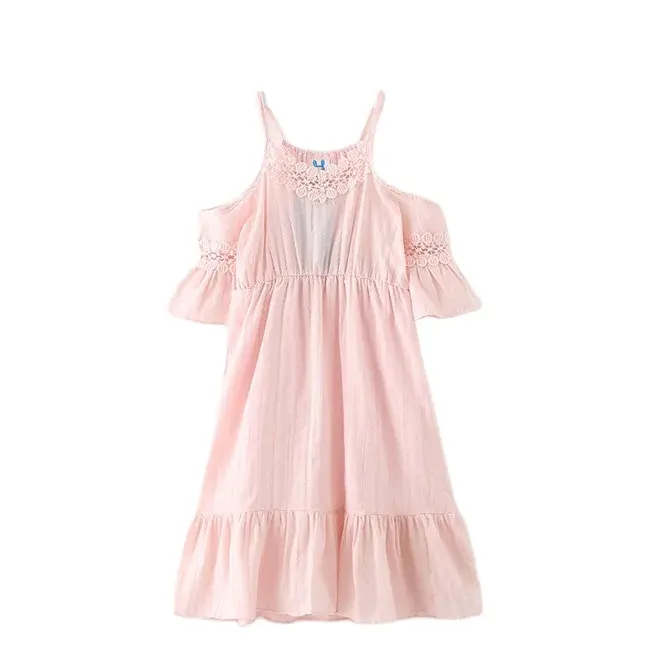 Nuevo blanco y rosa niñas vestidos de graduación gratis niños algodón Lino niños vestidos sin tirantes vestido de algodón