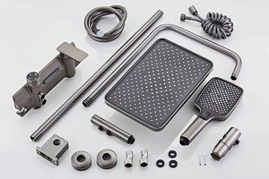 Robinet de douche mural moderne en alliage d'aluminium, avec douchette pluie polie de luxe à poignée unique et valve en céramique, directement de l'usine - Product Image 6