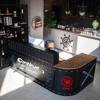 Comptoir de bar industriel en bronze antique et mobilier de bar vintage pour club