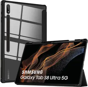 MoKo-funda de triple pliegue para PC, carcasa trasera transparente con ranura para bolígrafo trasero para Samsung Galaxy Tab S8 Ultra 14,6 "2022