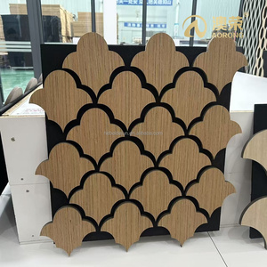 Diffusore sonoro <span class=keywords><strong>MDF</strong></span> di disegno geometrico ad alta densità fonoassorbente rivestimento flessibile in tessuto impiallacciato pannelli acustici da parete - Product Image 4