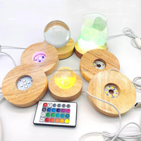 Base lumineuse LED USB en bois personnalisée en gros, forme de cercle illusion, support de sphère en cristal pour chambre à coucher