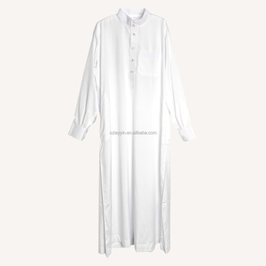 Áo choàng nam màu trơn cổ tròn kiểu Muslim Morocco Qatar màu trắng, thiết kế Jalabiya Kurta Pajama, trang phục Layyin - Product Image 4