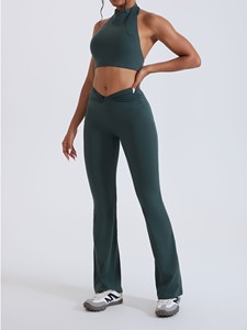 Completo Sportivo Sexy da Donna <span class=keywords><strong>con</strong></span> Schiena Scoperta, Top Halter e Leggings Traspiranti Elasticizzati in 4 Direzioni, Set 2 Pezzi per Palestra e Fitness - Product Image 6