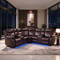 Canapé d'angle inclinable électrique en cuir synthétique, sièges de cinéma maison avec éclairage LED et porte-gobelets pour salon