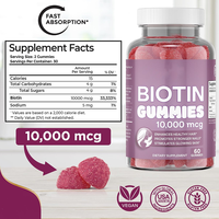 Gummies de biotine 10000mcg à marque privée OEM, 60 pièces, saveur fraise, pour la beauté, favorisant la croissance des cheveux, la santé des ongles et de la peau
