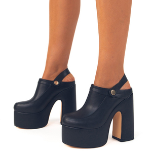 Sandales à talons épais et plateforme pour femmes, à bout rond et bride arrière, style slingback, couleur unie - Product Image 2