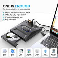 External CD/DVD Burner Player Reader Writer Optical Disk Drive with SD Card Reader and USB 3.0+2.0+Type-C Input Ports for Laptop
