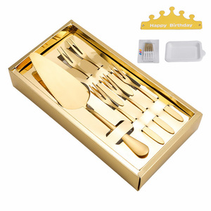 Juego de tenedor y cuchillo para pastel de acero inoxidable 304, cuchillo y tenedor para pastel lunar, plato de cumpleaños en caja, vajilla con diseño de sombrero de vela - Product Image 5