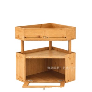 Caja de pan de bambú de 2 niveles, estante de almacenamiento esquinero con cajón para organizar alimentos en la cocina, color madera natural - Product Image 5