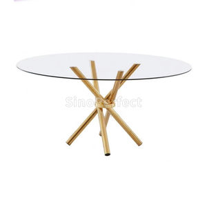 Nouvelle arrivée, table à manger ronde en verre trempé au design moderne, table à manger en acier inoxydable doré - Product Image 1