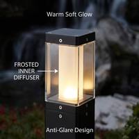 Lanterne LED Carrée Moderne à Fixation au Sol, IP65, Diffuseur Intérieur Givré en Verre, Noir Mat, pour Jardin et Allée Extérieure – Vente Directe Usine