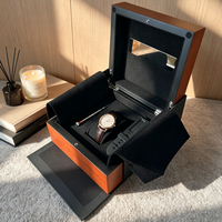 Boîte de rangement pour montres en bois rectangulaire noire transparente avec fenêtre, doublure en velours et cuir PU, fermeture à clapet, emballage cadeau multiple