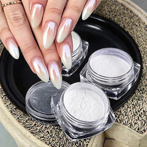 Pigmento Brilhante para Unhas Metálico Aurora Luar Branco Claro Pérola Pó de Unha Cromado - Product Image 1