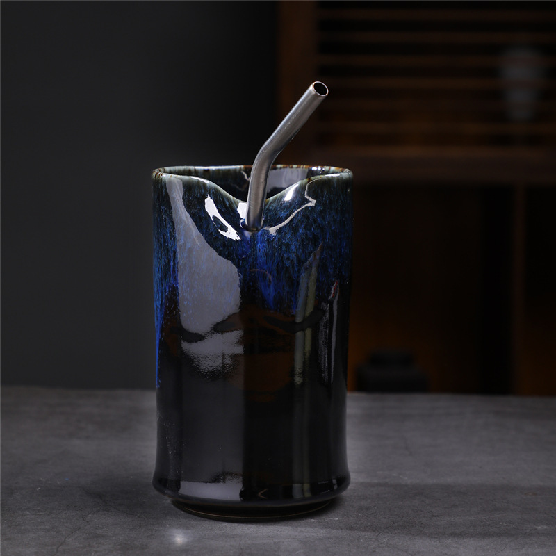 335 - Vaso recto con pajita (azul) 540ml