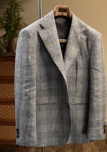 <span class=keywords><strong>Blazer</strong></span> <span class=keywords><strong>Homme</strong></span> 100% Lin <span class=keywords><strong>Gris</strong></span> Clair Imprimé Prince Plaid, Veste de Costume Décontractée à Simple Boutonnage, Revers Cranté, Coupe Slim - Product Image 2