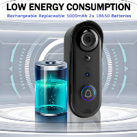 Caméra sonnette vidéo WiFi 1080P Carillon alimenté par batterie 38 sonneries IP65 Étanche SD Stockage 2.4G Cloud Réglage du volume Porte