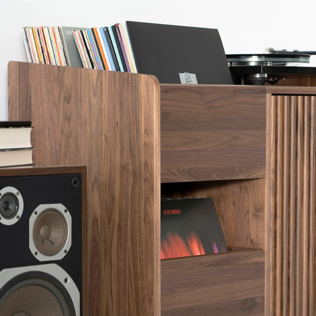 Living Room Bedroom Office Large Vinyl Record Display Storage Stand Cabinets Table with Wooden Legs
