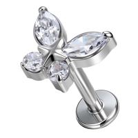 Piercing Labret en Titane de Grade Implantaire ASTM F136 G23 avec Zircon Cubique Marquise Papillon 16G pour Tragus, Cartilage, Hélix, Lèvre et Bijoux de Corps