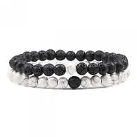 Go2boho Ensemble de bracelets de couple en pierre de lave Howlite naturelle Bracelets perlés pour hommes et femmes, cadeau de bijoux assortis extensibles