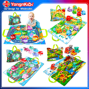 ของเล่นเด็กขายส่ง รถการ์ตูนพลาสติก 2-in-1 รูปสัตว์ ยานพาหนะขนาดเล็ก พร้อมพรม กระเป๋า แผนที่ และตัวต่อ - Product Image 1