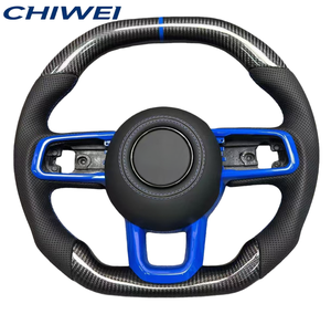 Funda de Cuero de Fibra de Carbono Real para Volante, Diseño Deportivo de Fondo Plano, para <span class=keywords><strong>Jeep</strong></span> <span class=keywords><strong>Renegade</strong></span> Wrangler JL JT Grand Cherokee SRT - Product Image 2