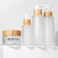 Bouteille cosmétique écologique et ensemble d'emballage de soin de la peau de pot 50ml 100ml verre dépoli sérum compte-gouttes lotion pompe bouteille en bambou