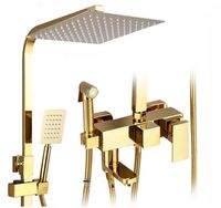 Ensemble de douche de salle de bain moderne de luxe en laiton doré poli, avec pistolet de bidet à main haute pression 4 voies et fonction pluie, vente en gros