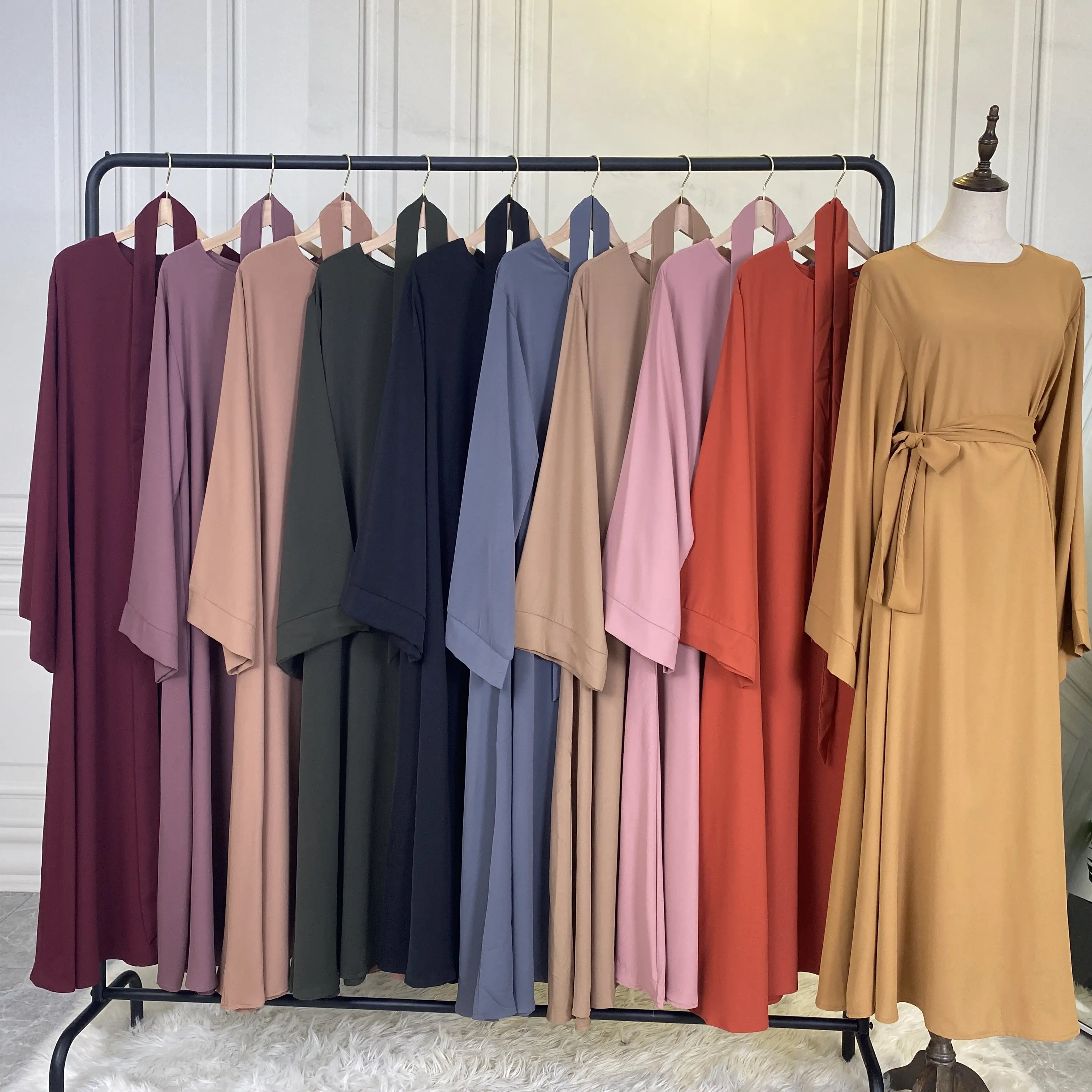 EID Robe Dubai Turkey Solid Color Simple Kaftan Modest Abaya Women Muslim Dress Ethnic Clothing Islamic