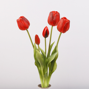 Bouquet de fleurs artificielles en caoutchouc souple, simulation de tulipes, décoration de bureau, fausses fleurs pour salon, accessoires de photographie, tulipes artificielles réalistes au toucher - Product Image 4